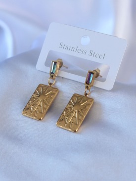 Erb 316L Çelik Gold Renk İşleme Plaka Model Kristal Taş Detay Kadın Küpe