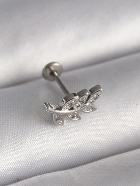 Erb 316L Çelik Gümüş Renk Dal Model Zirkon Taş Detaylı Tragus Piercing