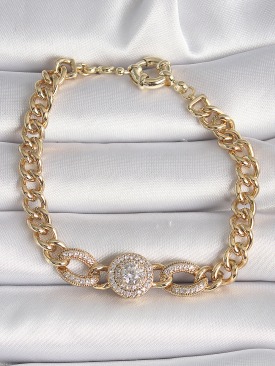 Erb Pirinç Gold Renk Zirkon Taşlı Zincir Xuping VIP Exclusive Seri Kadın Bileklik