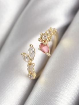 Erb Pirinç Gold Renk Pembe Zirkon Taşlı Yıldız Model Kadın Yüzük