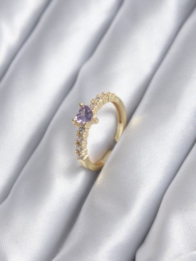 Erb Gold Renk Zirkon Taşlı Mor Kristal Kalp Model Kadın Yüzük