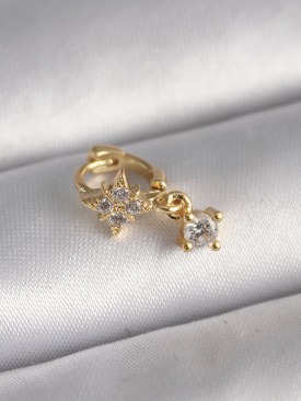 Erb 316L Çelik Gold Renk Zirkon Taşlı Çiçek Model Sallantı Detay Tragus Piercing