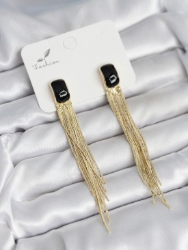 Erb Sallantılı Siyah Mineli Gold Renk Kadın Küpe