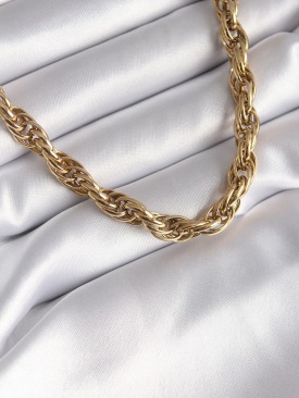 Erb 316L Çelik Gold Renk Örme Burgu Zincir Model Kadın Kolye