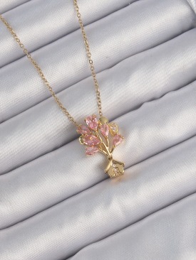 Erb 316L Çelik Zincir Altın Renk Pembe Zirkon Taşlı Uçan Ev Kolye