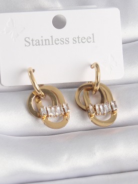 Erb 316L Çelik Gold Renk Zirkon Taşlı Halka Model Kadın Küpe