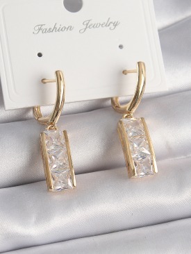 Erb Pirinç Gold Renk Su Yolu Zirkon Taşlı Halka Model Kadın Küpe