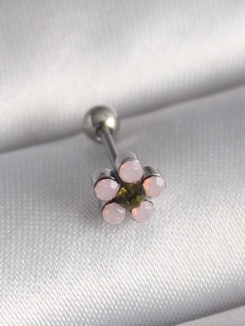 Erb 316L Çelik Gümüş Renk Zirkon Taşlı Çiçek Tragus Piercing