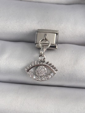 Erb 316L Çelik Gümüş Renk Sallantı Zirkon Taşlı Göz Model Nomination Charm
