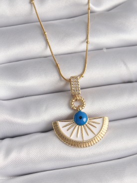 Erb 316L Çelik Gold Renk Zincir Zirkon Taş Detaylı Nazar Boncuk Göz Model Kadın Kolye