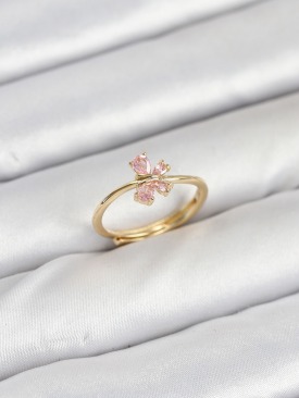 Erb Pirinç Gold Renk Pembe Kelebek Kadın Yüzük