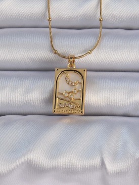 Erb 316L Çelik Gold Renk Zirkon Taşlı Ay Figürlü Tarot Kolye