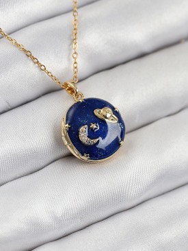 Erb 316L Çelik Zirkon Taşlı Açılabilr Kapaklı Gezegen Model Gold Renk Kadın Kolye