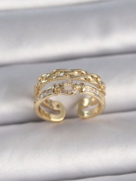 Erb Pirinç Gold Renk Ayarlanabilir Zirkon Taşlı Zincir Model Kadın Yüzük