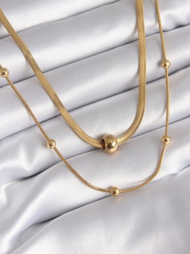 Erb 316L Çelik Gold Renk İtalyan Zincir Model Topçuk Detay Kadın Kolye