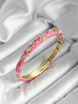 Erb Mineli Pirinç Pembe Çiçek Desenli Gold Renk Kadın Kelepçe