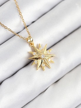 Erb 316L Çelik Zirkon Taşlı Kutup Yıldızı Model Gold Renk Kadın Kolye