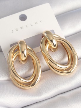Erb Pirinç Gold Renk Sarmal Oval Model Kadın Küpe