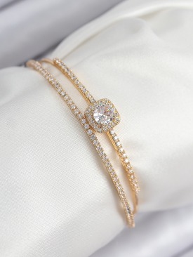 Erb Pirinç Zirkon Taşlı Baget Model Gold Renk Kadın Bileklik