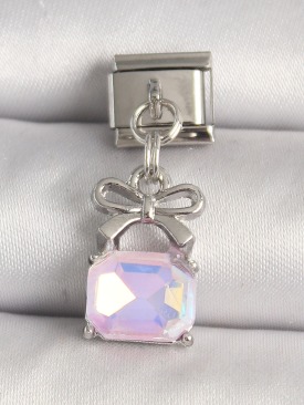 Erb 316L Çelik Gümüş Renk Pembe Zirkon Taşlı Çanta Model Nomination Charm