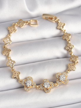 Erb Pirinç Gold Renk Zirkon Taşlı Yonca Model Kadın Bileklik