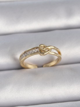 Erb Pirinç Gold Renk Ayarlanabilir Zirkon Taşlı Düğüm Kalp Model Kadın Yüzük