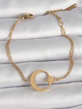 Erb 316L Çelik Gold Renk Ay Yıldız Model Kadın Bileklik