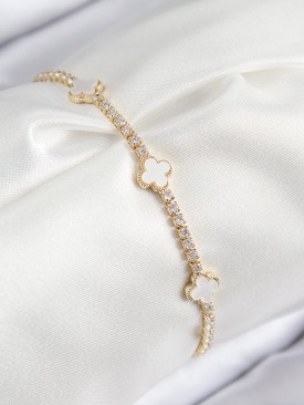 Erb Pirinç Zirkon Taşlı Yonca Model Gold Renk Kadın Bileklik