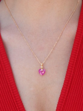 Erb Gold Renk Pembe Kalp Kristal Taş Kadın Kolye