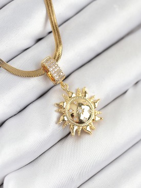 Erb 316L Çelik Zirkon Taşlı Güneş Model Gold Renk Kadın Kolye
