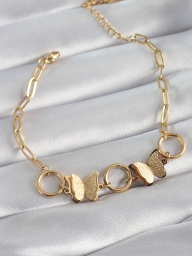 Erb 316L Çelik Gold Renk Simli Kelebek Model Kadın Bileklik
