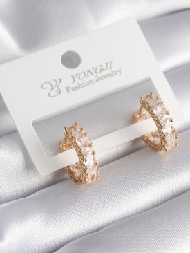 Erb Pirinç Gold Renk Zirkon Taşlı Halka Model Kadın Küpe