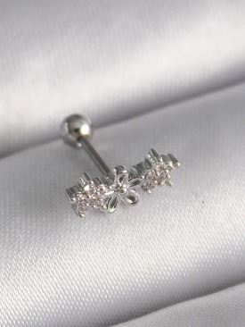 Erb 316L Çelik Gümüş Renk Zirkon Taşlı Çiçek Tragus Piercing