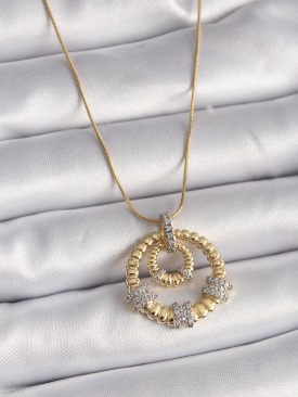 Erb 316L Çelik Gold Renk Zincir Gümüş Zirkon Taşlı Madalyon Model Kadın Kolye