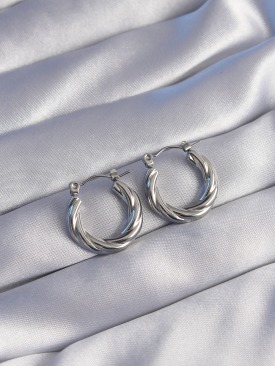 Erb 316L Çelik Gümüş Renk Burgu Görünüm Oval Küpe