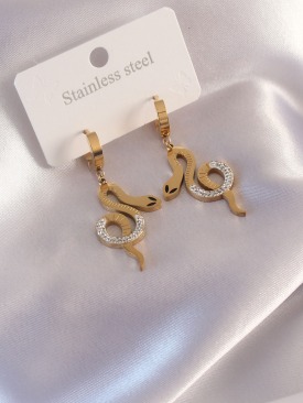 Erb Çelik Gold Renk Yılan Figür Zirkon Taşlı Kadın Küpe
