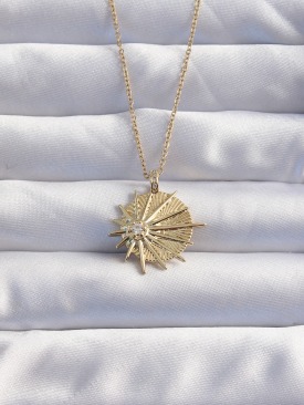 Erb 316L Çelik Zincir Gold Renk Zirkon Taşlı Star Model Kolye