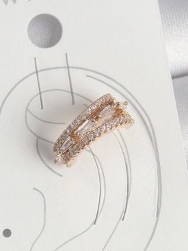 Erb Pirinç Gold Renk Zirkon Taşlı 3\'Lü Sıralı Model Kadın Kıkırdak Küpe