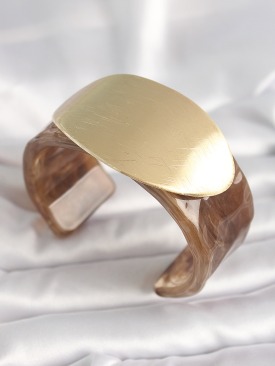 Erb Kahverengi Mermer Desen Akrilik Plastik Gold Oval Plaka Model Vintage Kadın Bilezik