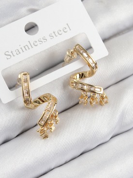 Erb Pirinç Zirkon Taşlı Kıvrımlı Model Gold Renk Kadın Küpe