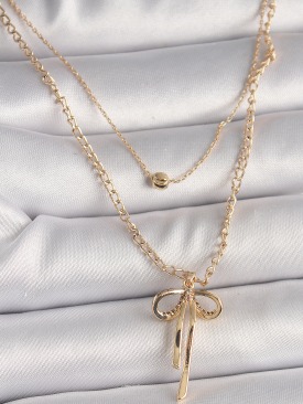 Erb Pirinç Gold Renk 2\'Li Zincir Model Kurdele Figür Kadın Kolye