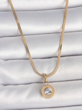 Erb 316L Çelik Gold Renk İtalyan Zincir Sallantı Zirkon Taş Model Kadın Kolye