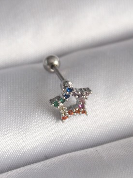 Erb 316L Çelik Gümüş Renk Renkli Zirkon Taşlı Yıldız Model Tragus Piercing