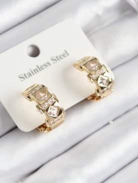 Erb 316L Çelik Zirkon Taşlı Halka Model Gold Renk Kadın Küpe