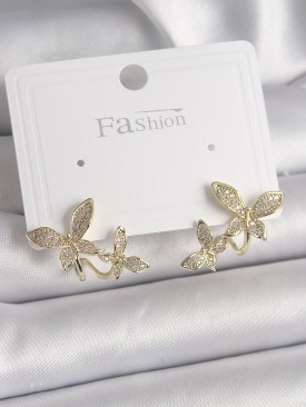 Erb Pirinç Gold Renk Zirkon Taşlı Kelebek Model Kadın Küpe
