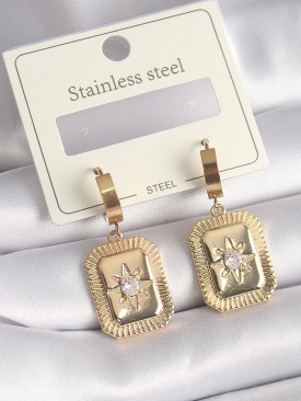 Erb 316L Çelik Gold Renk Zirkon Taşlı Yıldız İşlemeli Kadın Küpe