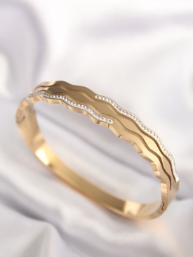Erb 316L Çelik Zikzak Model Gold Renk Kadın Kelepçe Bilezik