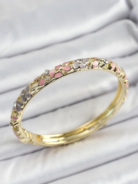 Erb Mineli Pirinç Gold Renk Pembe Çiçek Motifli Kadın Kelepçe