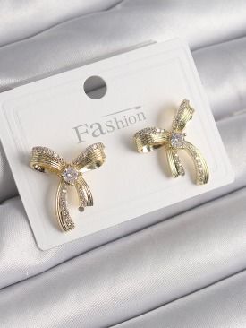 Erb Pirinç Gold Renk Zirkon Taşlı Fiyonk Model Kadın Küpe