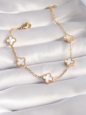 Erb 316L Çelik Gold Renk Beyaz Yonca Model Kadın Bileklik